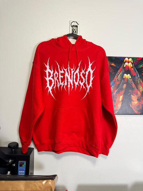 BRENOSO Red Pullover Hoodie – Metal Logo