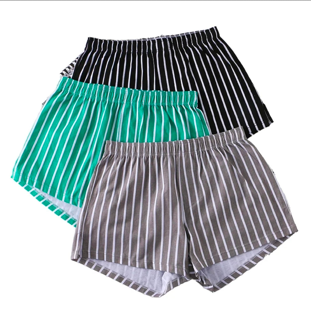 Set of 3 Men'S Striped Print Casual Loungewear Shorts, Machine Washable Soft Sleep Pants, Men'S Lounge And Sleep

Shorts